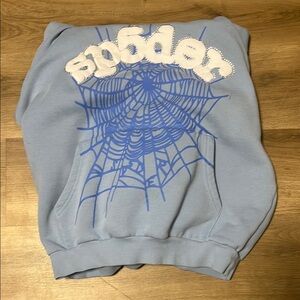Blue Crewneck Sweater with Spider Web Design